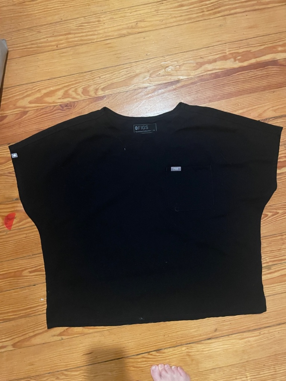 FIGS Black Boxy Scrub Top with Chest Pocket